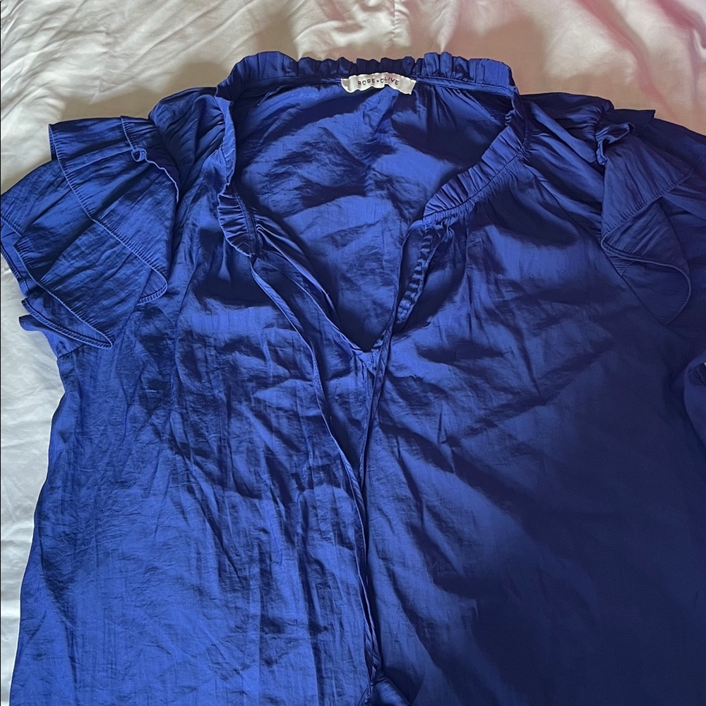 Rose & Olive Royal Blue Ruffled Blouse